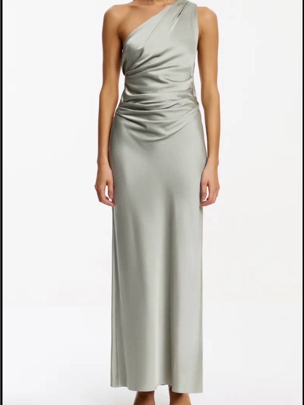 One-Shoulder Satin Evening Gown in light green